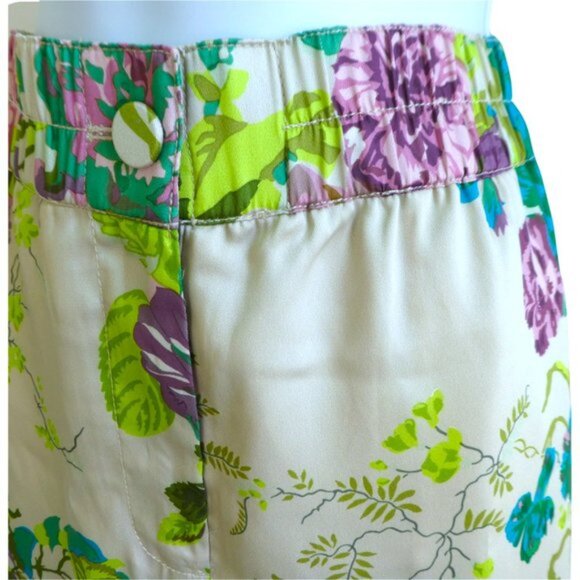 J Crew Collection Satin Pull On Pant Ratti Leafy Floral Print Zipper Fly Hemmed - Picture 4 of 9